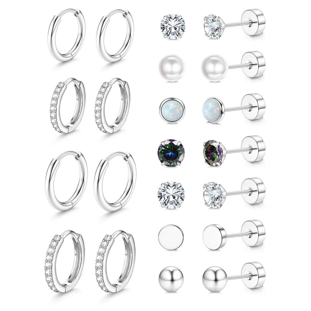 Hypoallergenic Silver Stud Hoop Earrings for Women Small Flat Back